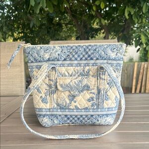Vintage VERA BRADLEY Blue Toile 2001 Petite Villager Tote Bag